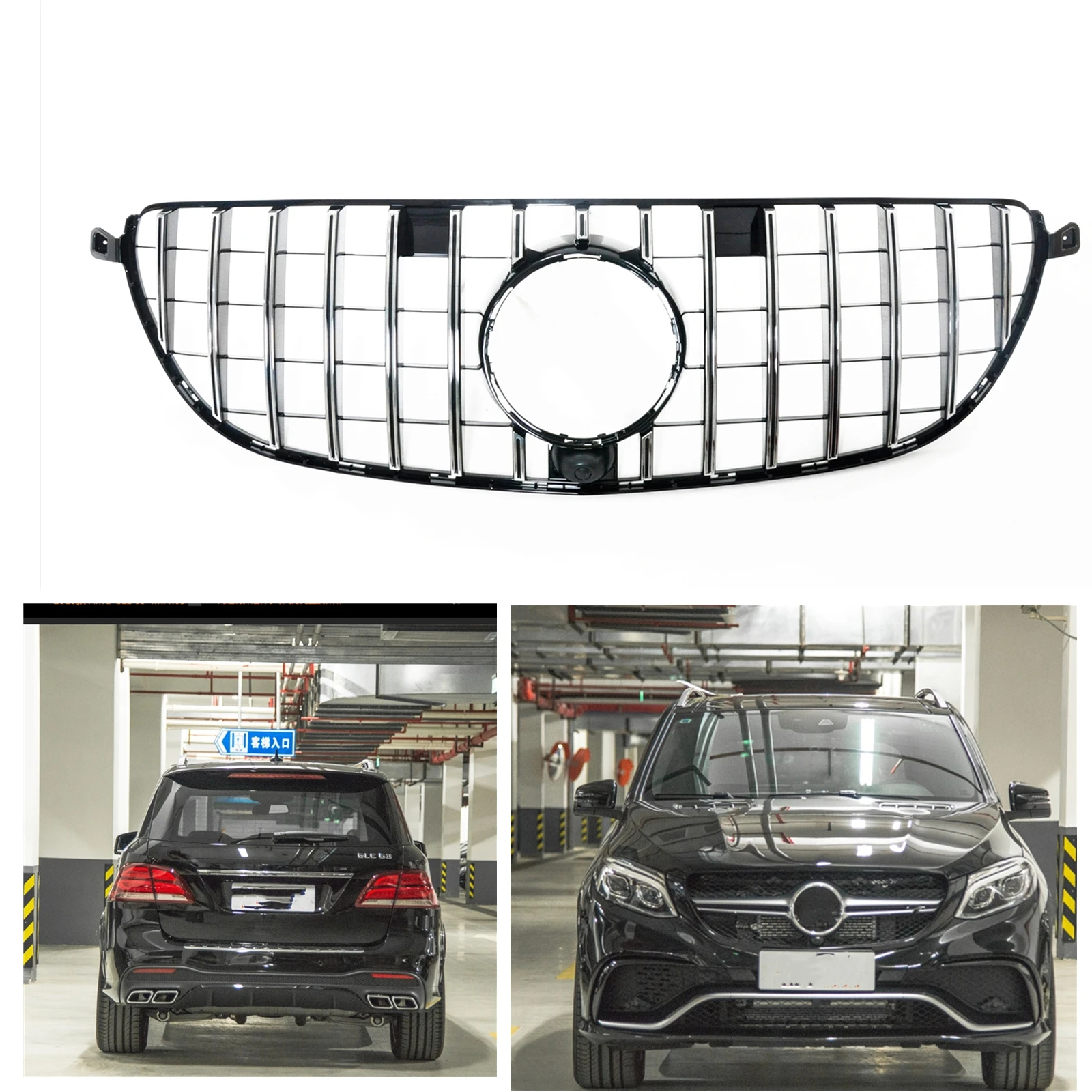 Front Grille For Mercedes Benz W166 GLE63 AMG 2016-2019 SUV COUPE Only GT Style Silver/Black Upper Bumper Hood Mesh Grill Grid