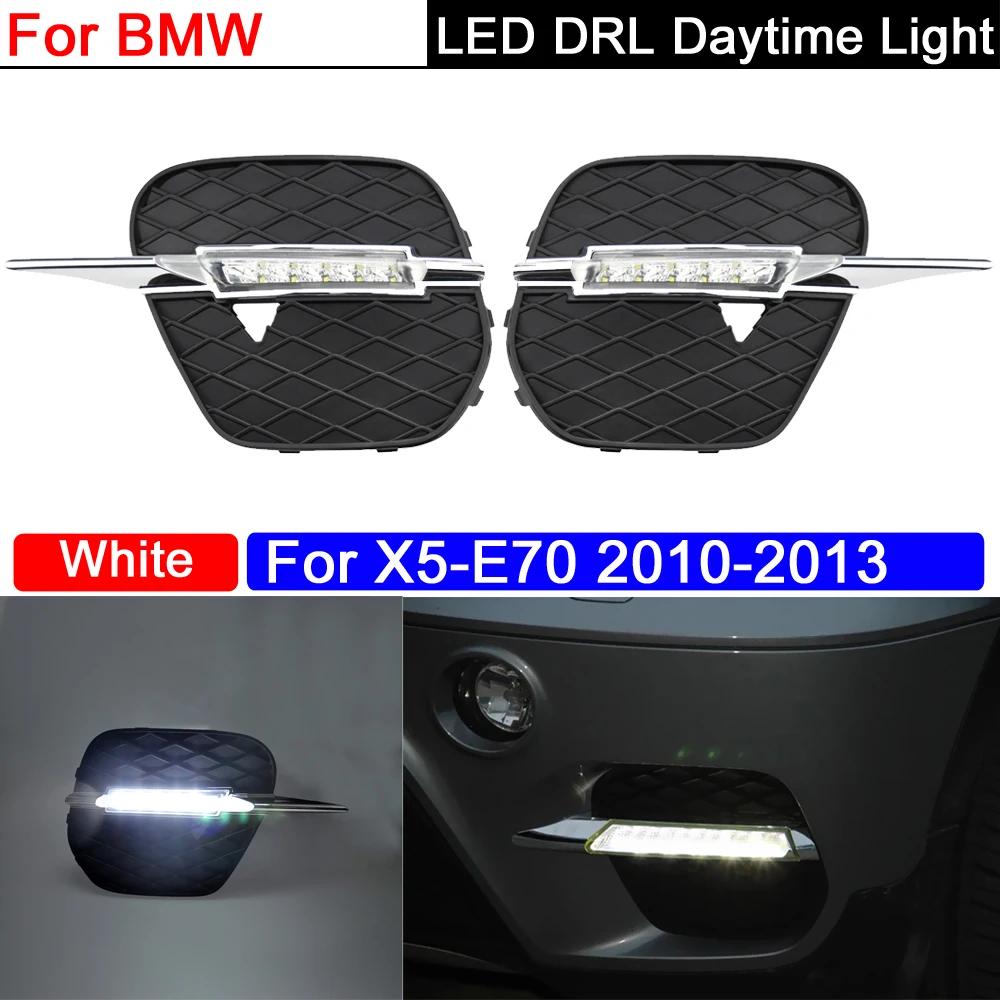 2Pcs Front Bumper White LED DRL Daytime Running Driving Light For BMW E70 X5 2010 2011 2012 2013