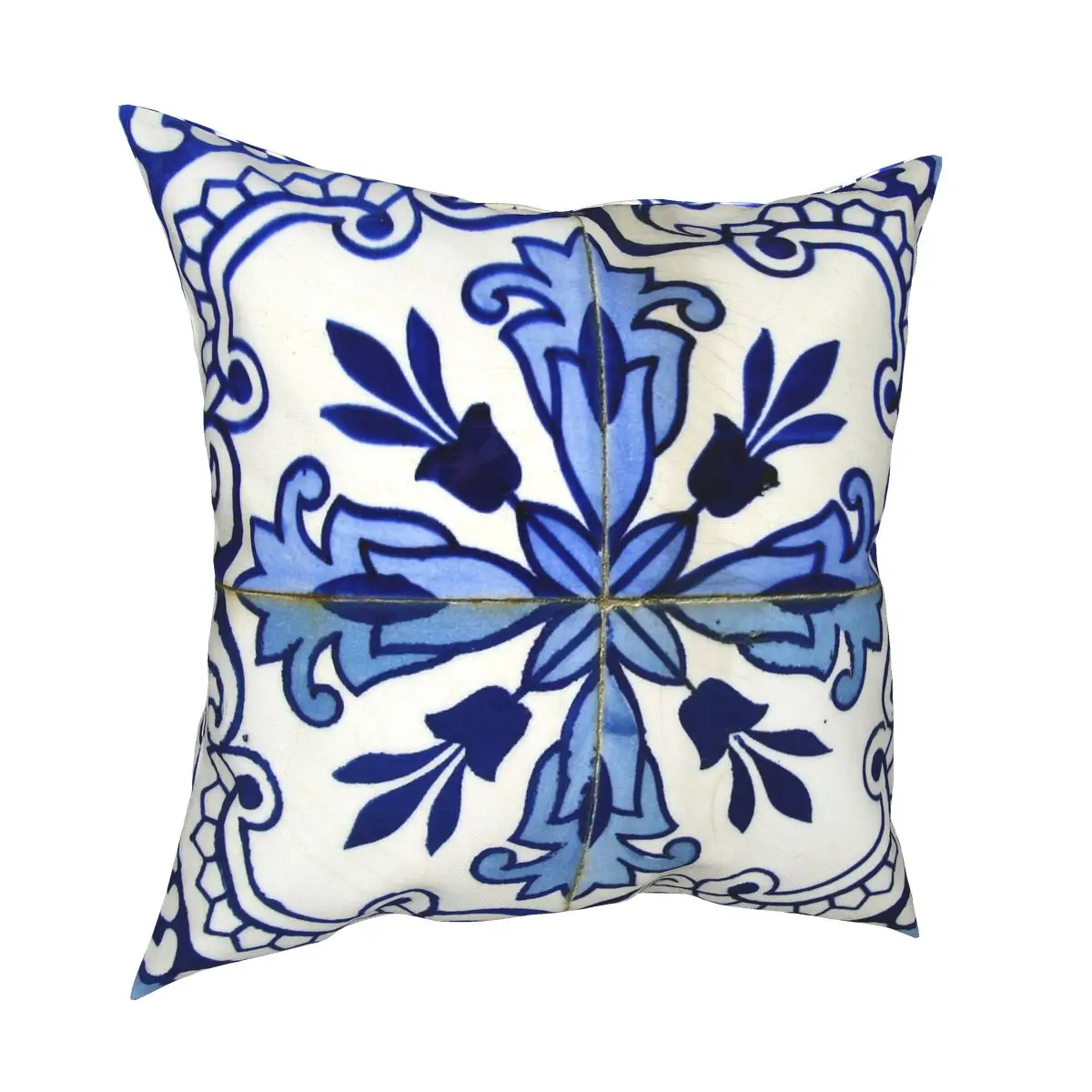 Blue And Whiteed Azulejos Square Pillowcase Printed Zipper Decor for Sofa Seater Cushion Cover