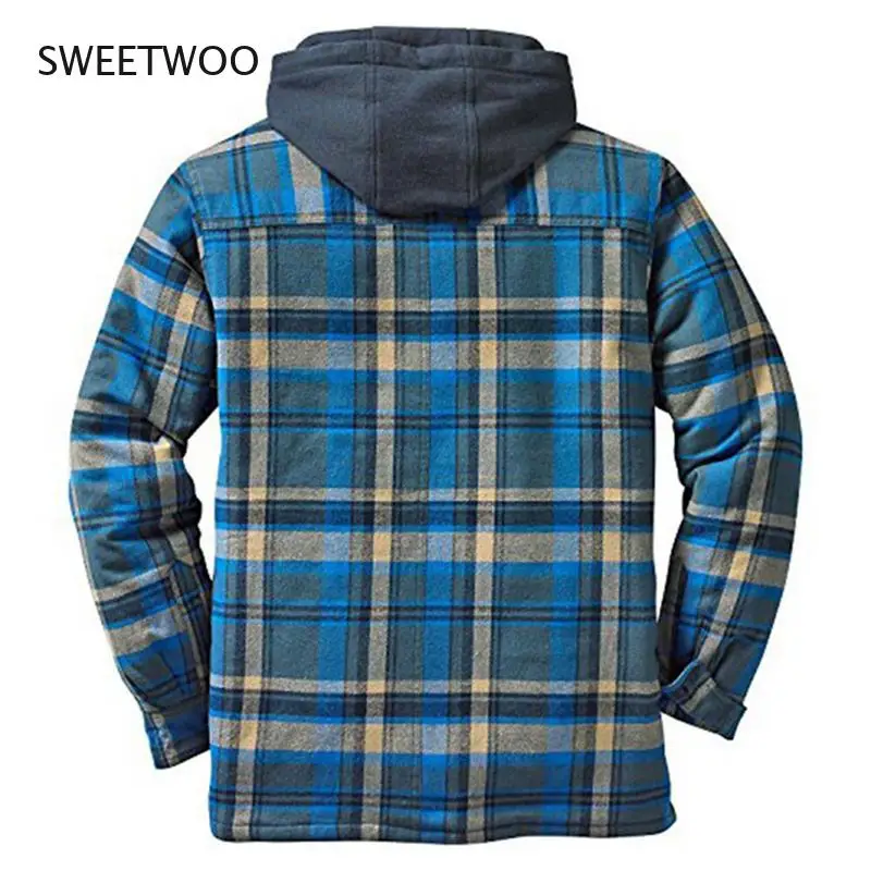 Winter Jackets Men Plaid Coat Warm Hooded Parkas Windbreaker Outerwear Casual Loose Sports Jacket