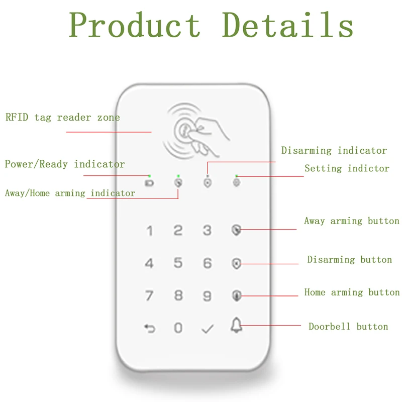 Wireless Touch Keyboard Lock 433Mhz Frequency Ev1527 Encoding For Arms Disarms Security System Passcode RFID Connected Alarm Hub