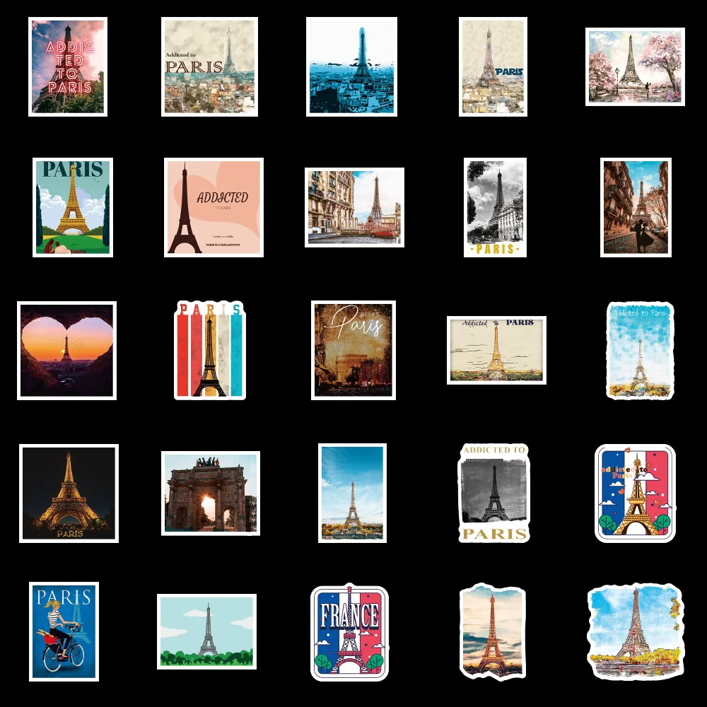 10/30/50PCS adesivi decorativi da viaggio della popolare città parigi per bagagli Laptop Skateboard Snowbord Pegatinas decalcomanie Sticker F5