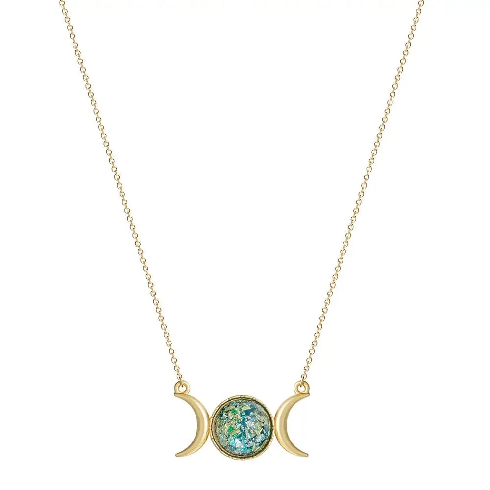 CHENGXUN Triple Moon dea collana con ciondolo collana Wicca gioielli pagani Opalite per donne ragazze