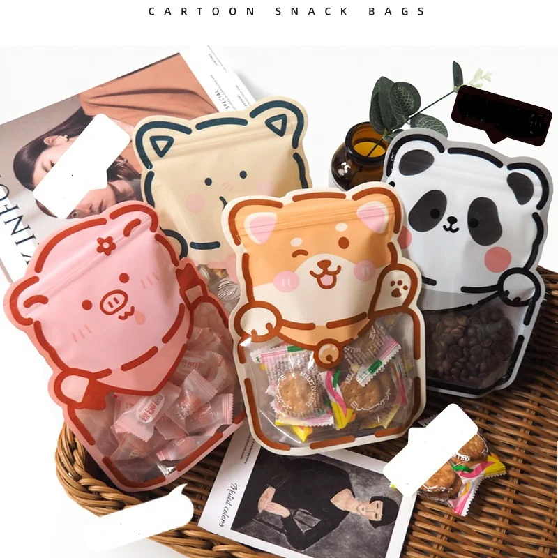 

500Pcs Cute Cartoon Bear Snack Bags Nuts Candy Cookies Bag Seal Fresh Food Storage Bag Snacks Zipper Sealed Kitchen Organizer