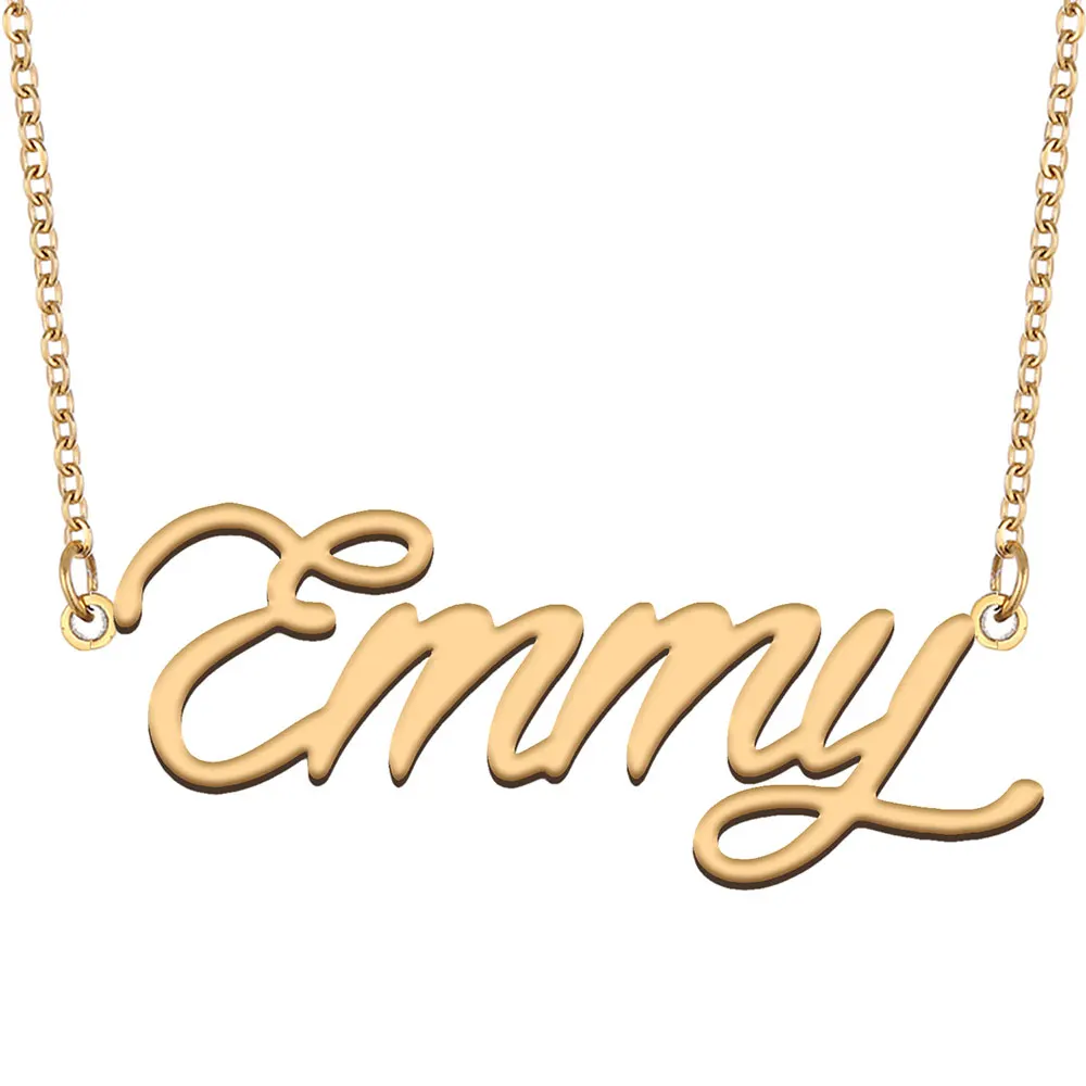 Emmy Name Necklace for Women Personalized Stainless Steel Jewelry Gold Plated Nameplate Pendant Femme Mothers Girlfriend Gift