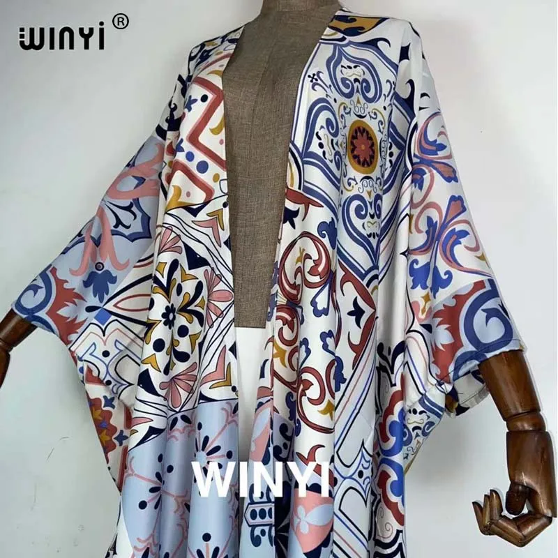 2021Winyi Afrika Musim Panas Wanita Cardigan فستان زهري Maxi Jubah Femme Beah Sexcy Boho Maxi Afrika Liburan Batwing Lengan TWILL Jubah