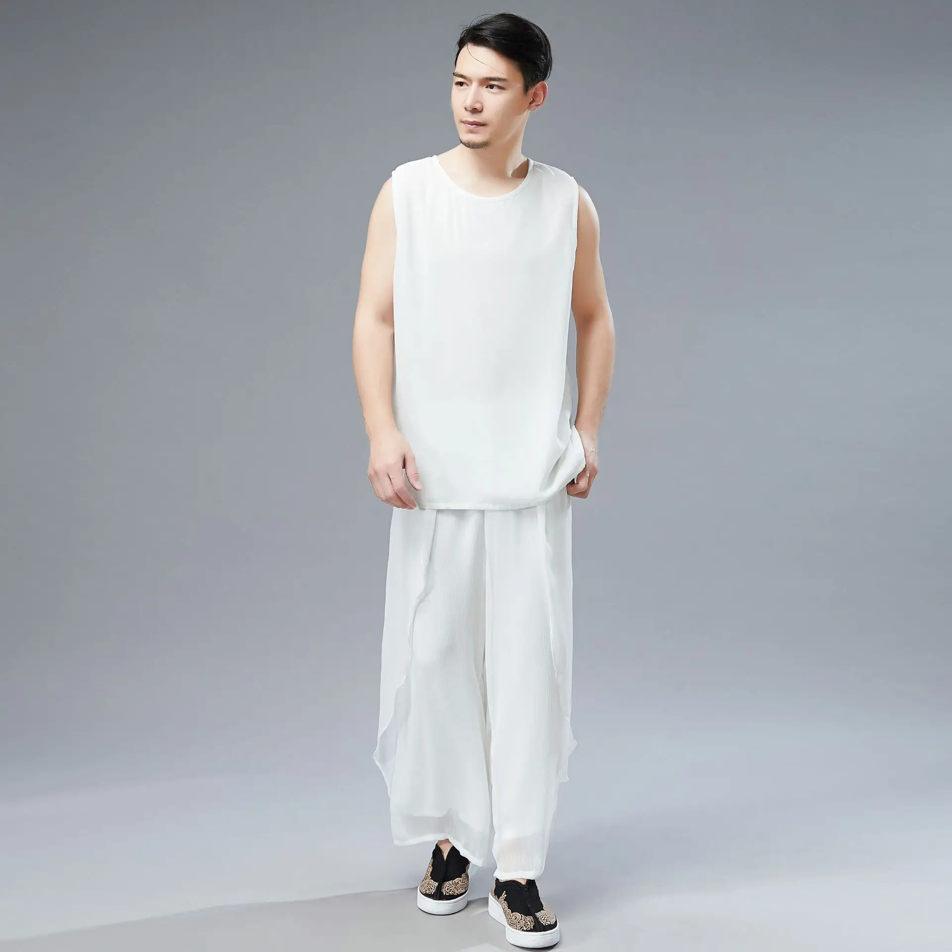 Men Yoga Tai Chi Pant Linen Chinese Traditional Loose Wide Leg Sweatpant Bloomers Kungfu Martial Arts Casual Jogger Running Pant