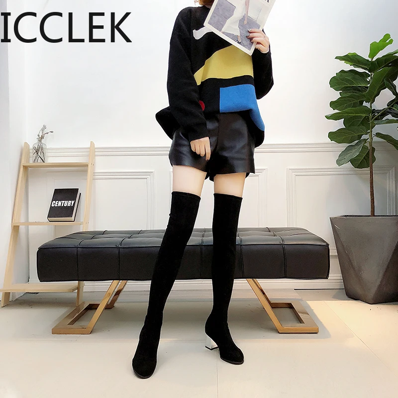 Size 35-43 Winter Over The Knee Boots Women Stretch Fabric Women Thigh High Sexy Woman Shoes Long Bota Feminina A039