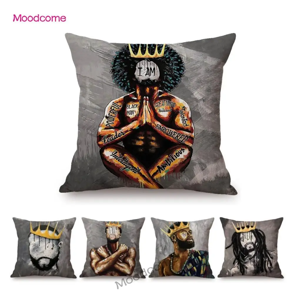 Black King African Man Art Africa Queen Abstract Oil Painting Impressionism Home Decorative Pillow Case Sofa Linen Cushion Cover