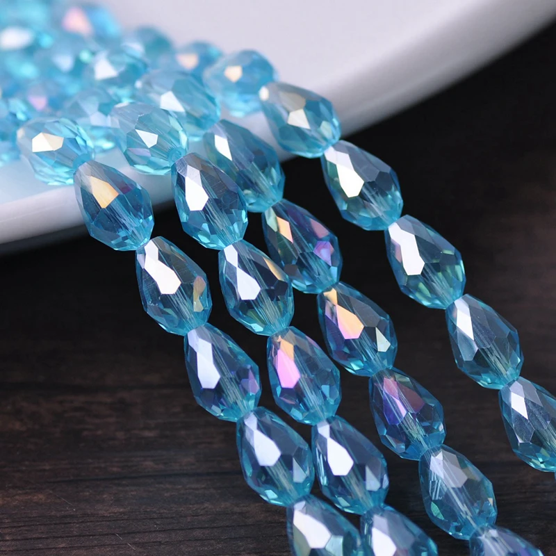 Teardrop Pear Shape Faceted AB Plated Crystal Glass 5x3 7x5 12x8mm 15x10mm 18x12mm Loose Crafts Beads for Jewelry Making DIY