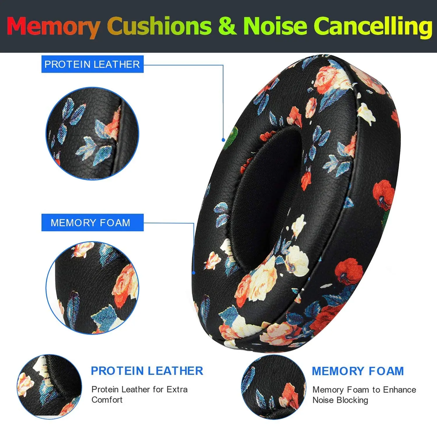 Запасные детали, амбушюры для ушей, совместимые с Solo 2,0 3.0, беспроводные амбушюры для наушников, 1 пара (черные цветочные)