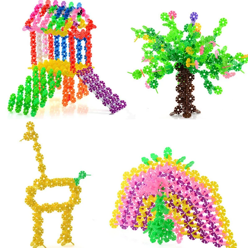 300-1000pcs Plastic Snowflake Interconnecting Blocks Building & Construction Toys Children 3D Puzzle Kindergarten Baby Game Toy