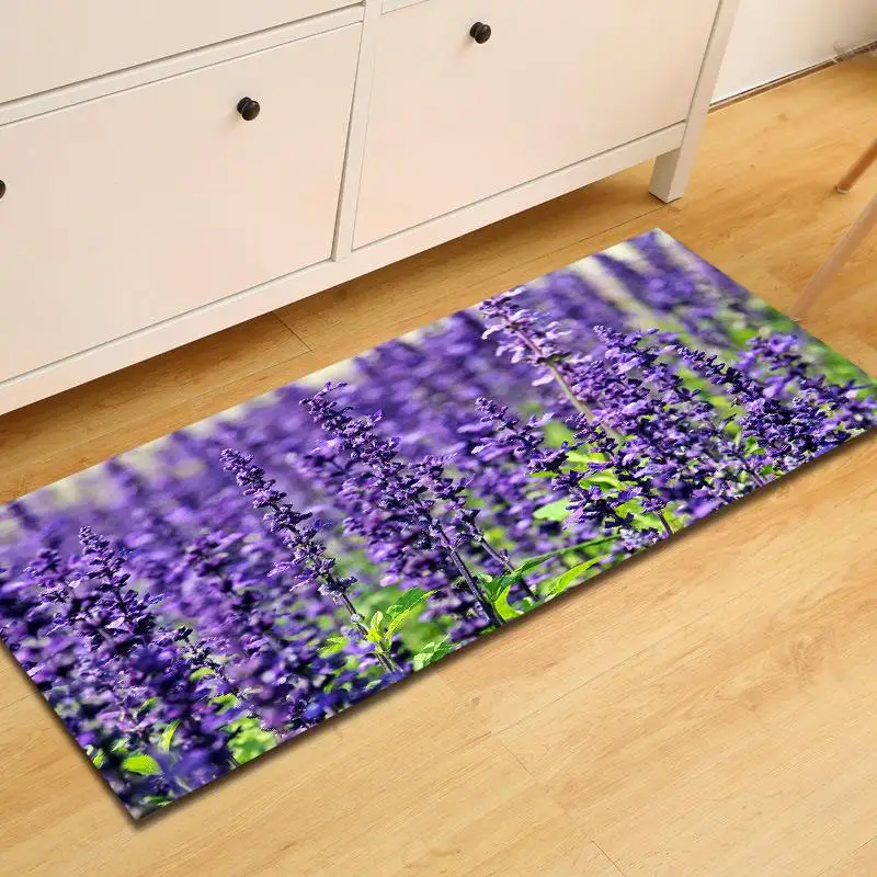 Non-slip Kitchen Mat Flannel Floor Mat Carpet Purple lavender Home Entrance Doormat Modern Rug Bedroom Living Room Tatami Tapete