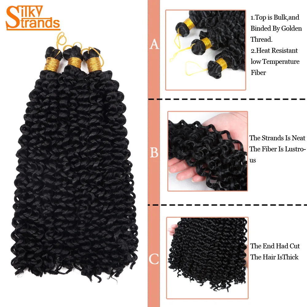 Boêmio sintético trança extensões de cabelo, fios sedosos, Ombre onda de água, massa encaracolado, Crochet tranças, extensões de cabelo