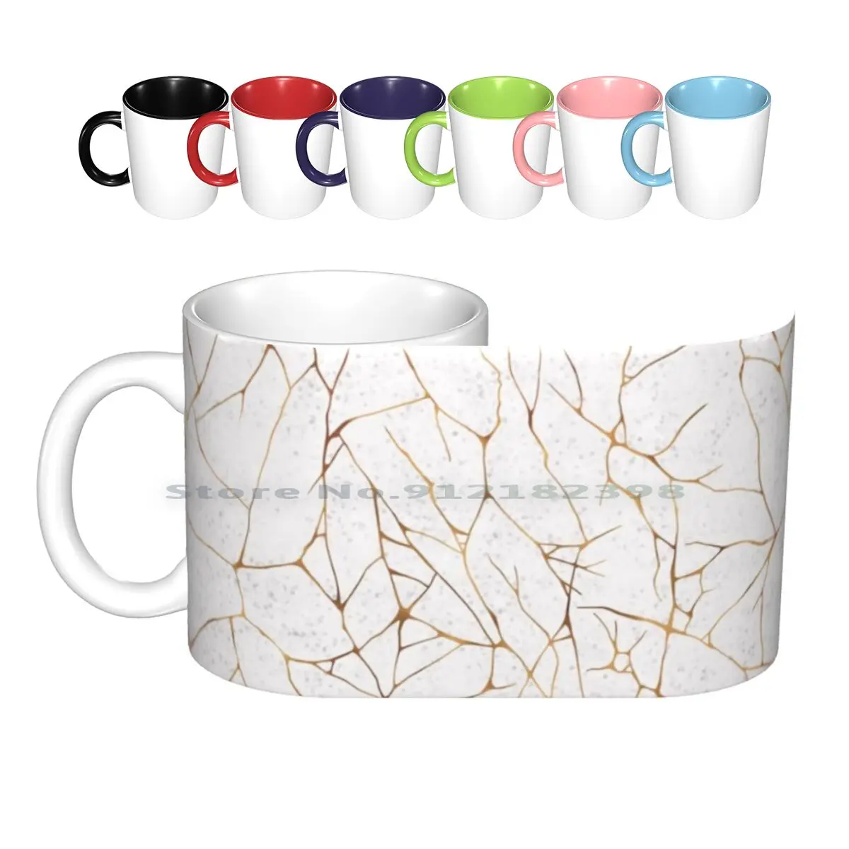 Kintsugi Ceramic Mugs Coffee Cups Milk Tea Mug Kintsugi White Golden Cracks Faux Gold Texture Cracked Broken Porcelain Ceramics