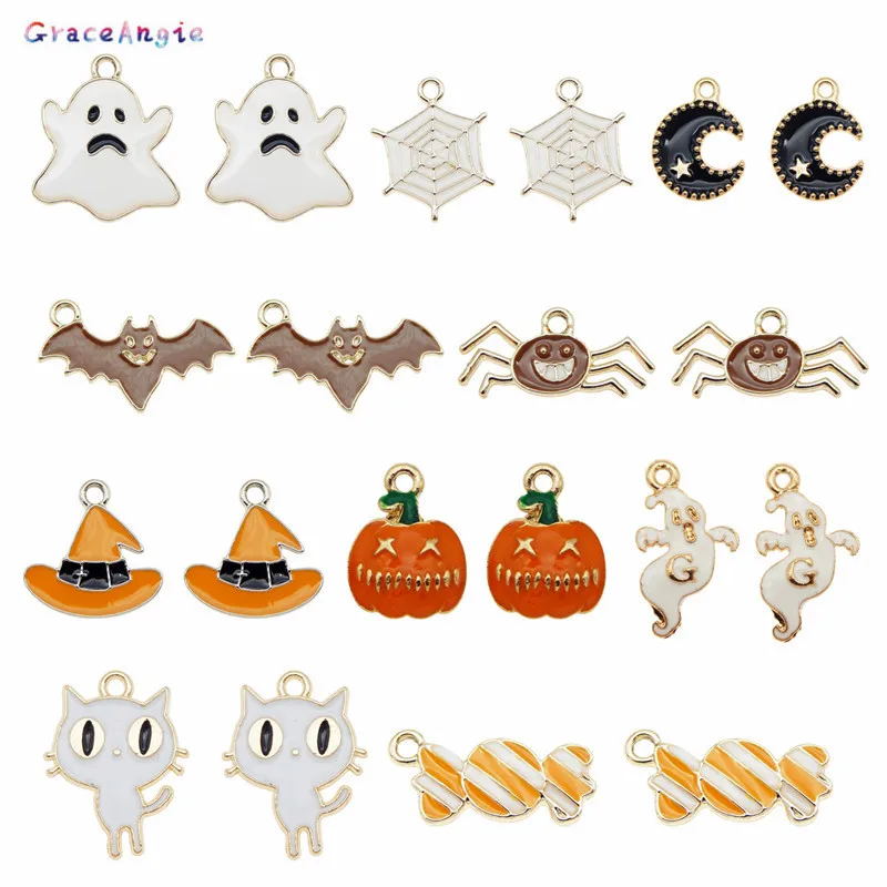 10Pcs/10pair Random Halloween Charms MIx Metal Alloy Skeleton Skull Charms Pendants For Bracelet Findings Jewelry Accessories