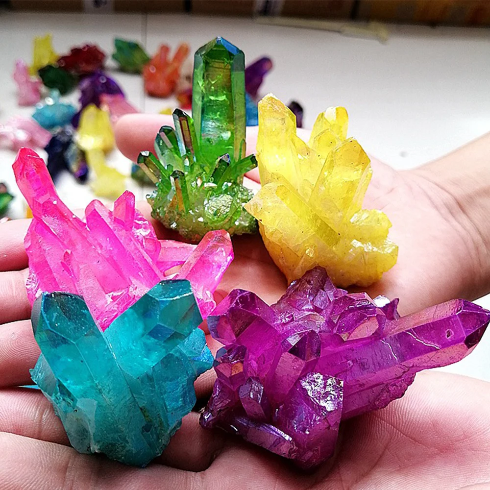 Natural Beautiful White Crystal Raw Quartz Cluster Plating Colorful Mineral Specimen Healing Ornaments