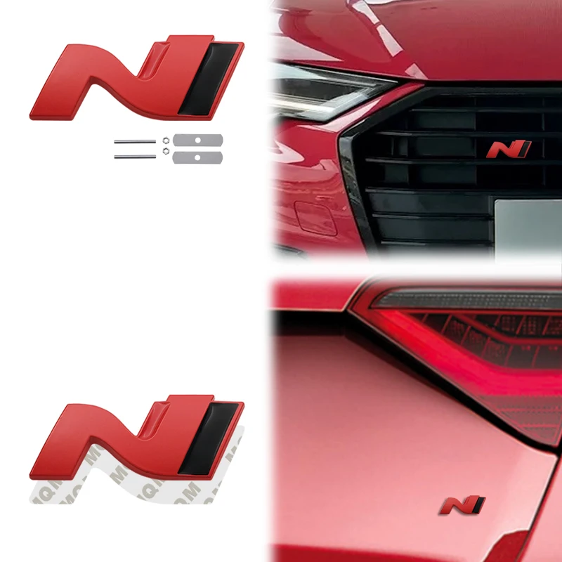 Emblema de rejilla N de Metal negro brillante, pegatina de insignia de cuerpo de maletero trasero para Hyundai n-line Veloster Kona Elantra i30 i20