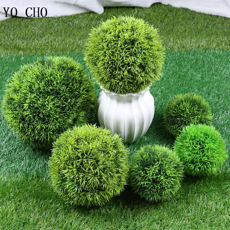 YO CHO Artificial Plants Green Grass Ball Garden Hanging Flower Ball Home Wedding Party Simulation Purple Green Grass Ball Plant