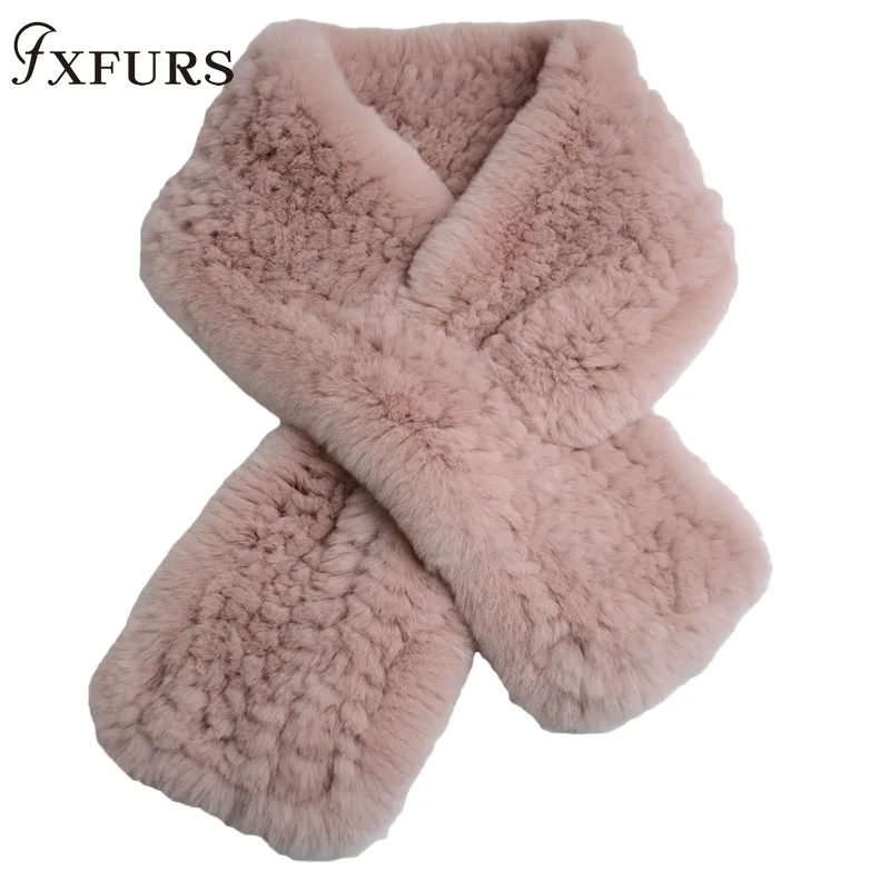 

2020 New Rex Rabbit Fur Knitted Women's Winter Warm Scarf Scarves Wraps Neck Warmer FashionFur Mufflers Girl Neckerchief Russian