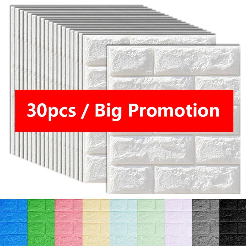 

10/15/30Pcs Self-Adhesive 3D Brick Sticker DIY Waterproof Foam Wallpaper Kids Room Kitchen Roof Ceiling Background Wall Decals