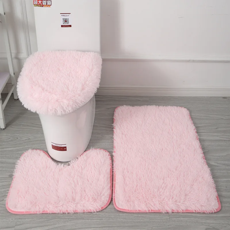 Monochromatic Non-Slip Hairy Carpet Set, Non-Slip Toilet Mat, Bath Mat, Absorbent Suit, Home Decoration, New Year