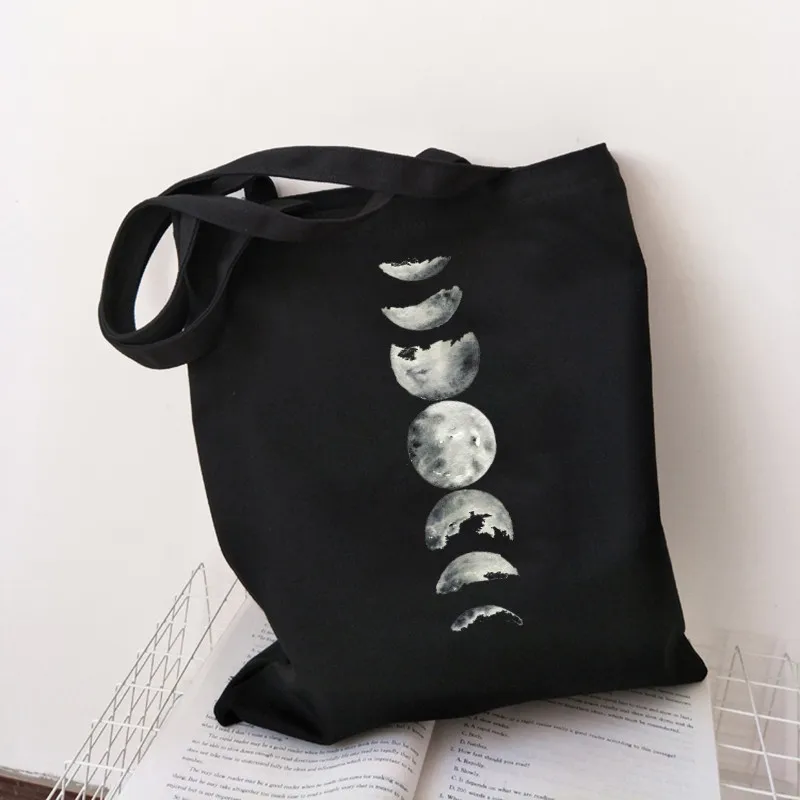 Moon Shoulder Bag Canvas Bag Harajuku Shopper Bag Fashion Casual Summer Shoulder New Funny Bags Bolsa Plegable Para La Compra