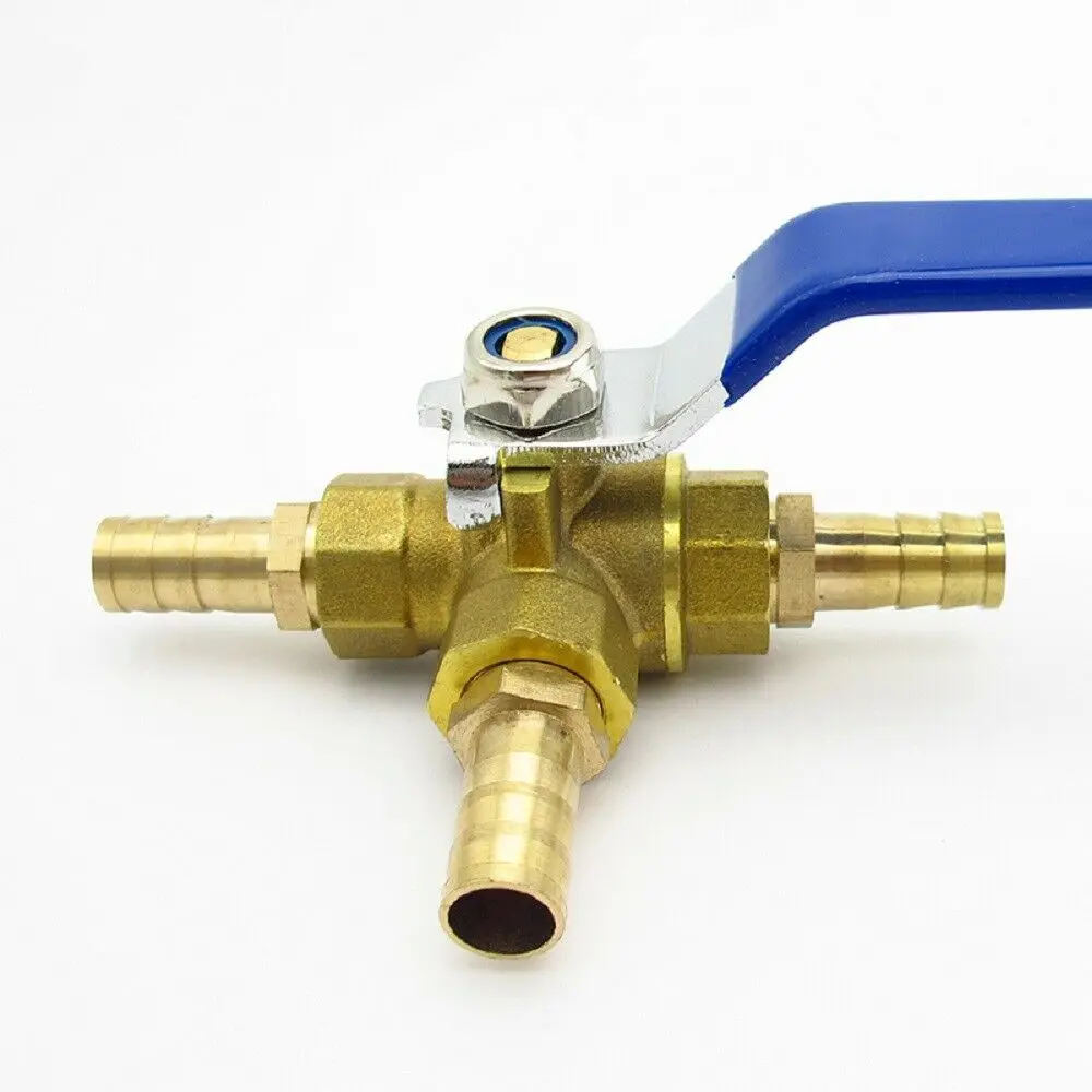 4/6/8/10/12/14/16/19mm Hose Barb Full Port L-Port Three Way Brass Ball Valve