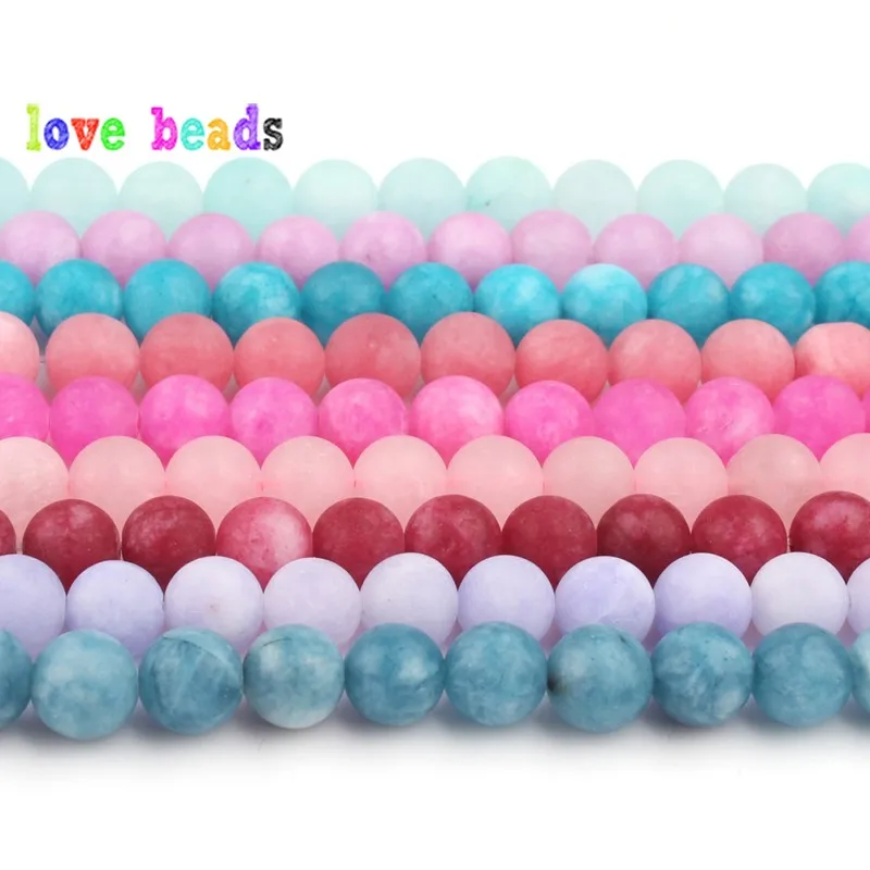 6/8/10mm Matte Stone Beads Dull Polish Amazons Jades Blue Red Pink Round Beads For Jewelry Making 15inch DIY Bracelets