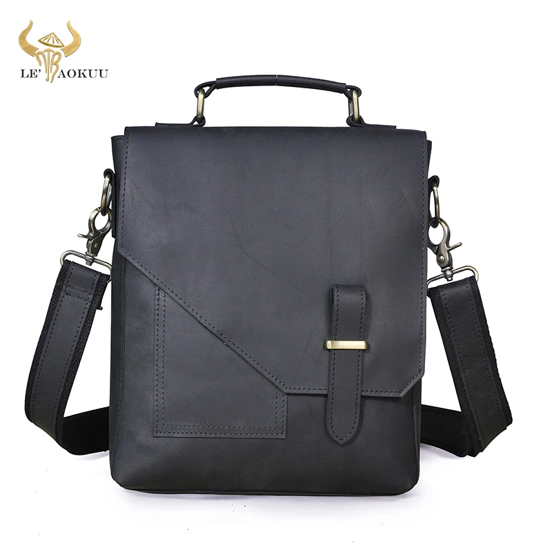 100% Quality Crazy horse leather Men Fashion Shoulder crossbody Messenger Bag Designer Mochila University Book School bag 2486