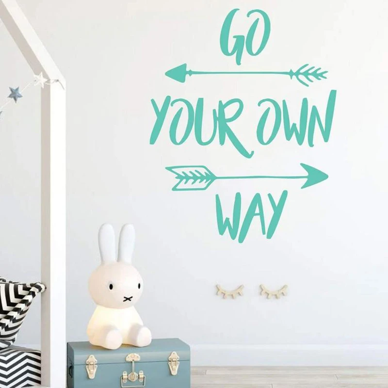 Children's Wall Decals Quotes Go Your Own Way arrow Wall Sticker  for Kids Room Playroom or Nursery Decor Vinyl Art Decor X065