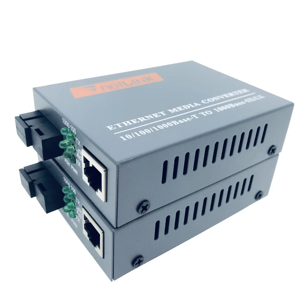 1 Pair HTB-GS-03 Gigabit Fiber Media Converter 10/100/1000Mbps Fiber Optical  Single Mode  SC Port External Power Supply