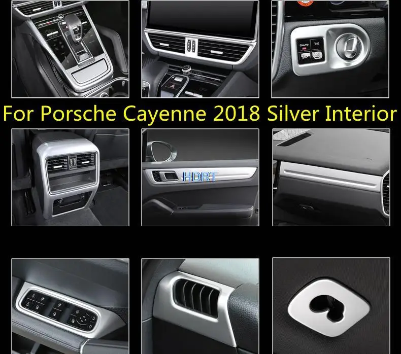 For Porsche Cayenne 2018 Stainless teel Silver Interior Style Car Accessories Dashboard Outlet Cover Gear Moulding Trim Stickers