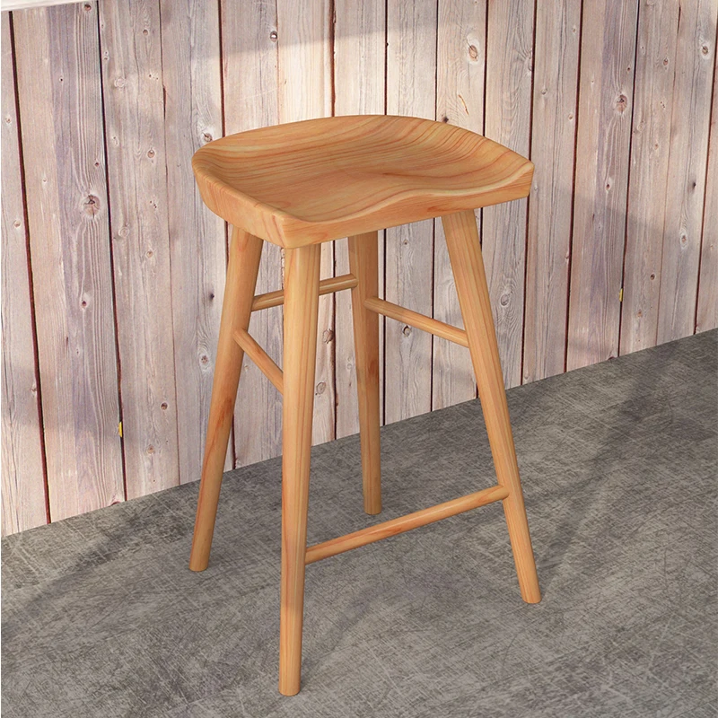 Solid Wood Bar Chair Simple High Stool. Milk Tea Shop Bar Stool .Rubber Wood Leisure High Chair