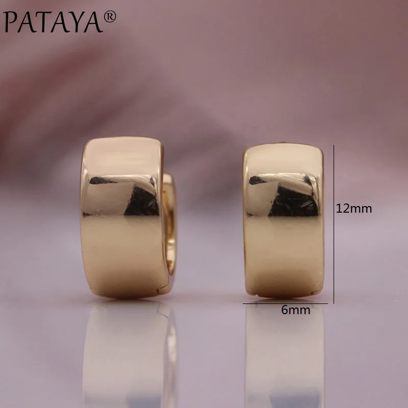 PATAYA New Simple Glossy Circle Dangle Earrings 585 Rose Gold Color Gift Women Fashion Jewelry Unique Wedding Party Earrings