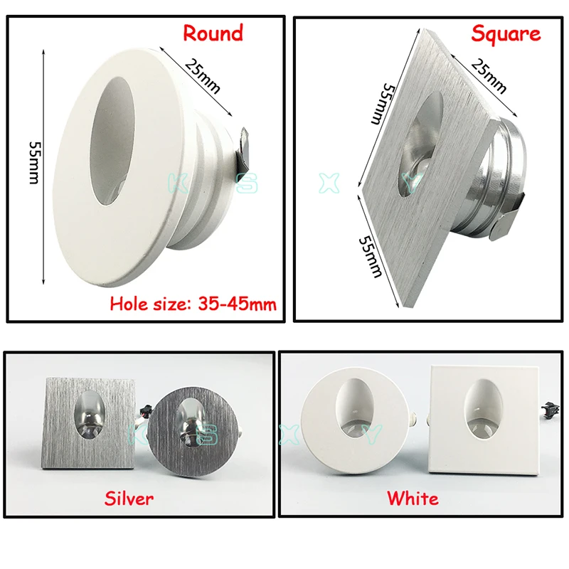 Led Stair Light Aluminum Square Round Wall Lamp 1W 3W Recessed LED Step Lamp Pathway Wall Corner Lamps AC85-265V Wall Light