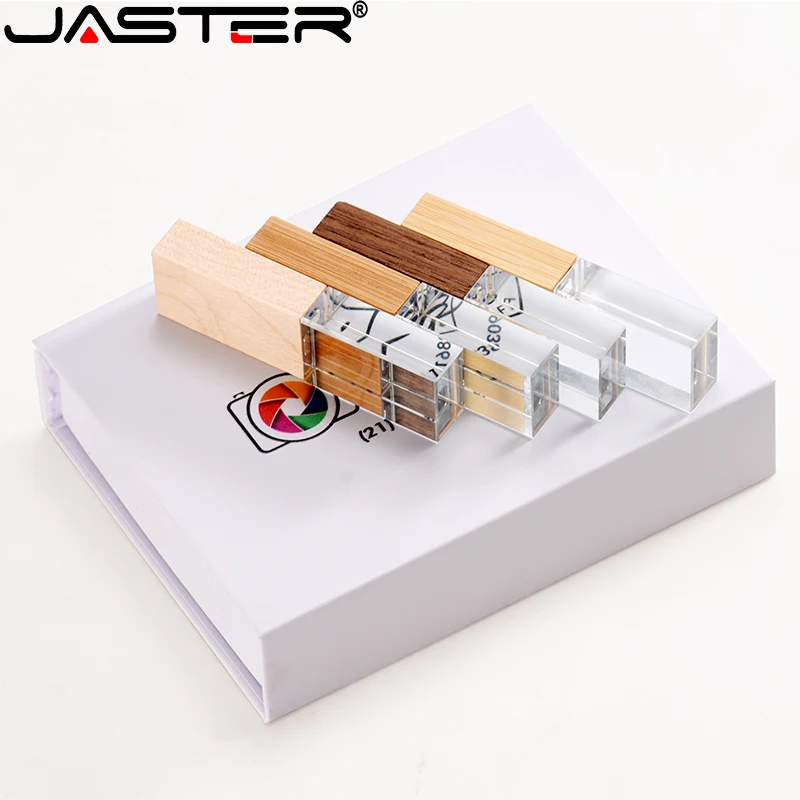 

JASTER Crystal USB 2.0 128GB Wedding Gifts Flash Drive 32GB 64GB Over 10PCS Free Logo Pen Drive 100% Real Capacity Memory Stick