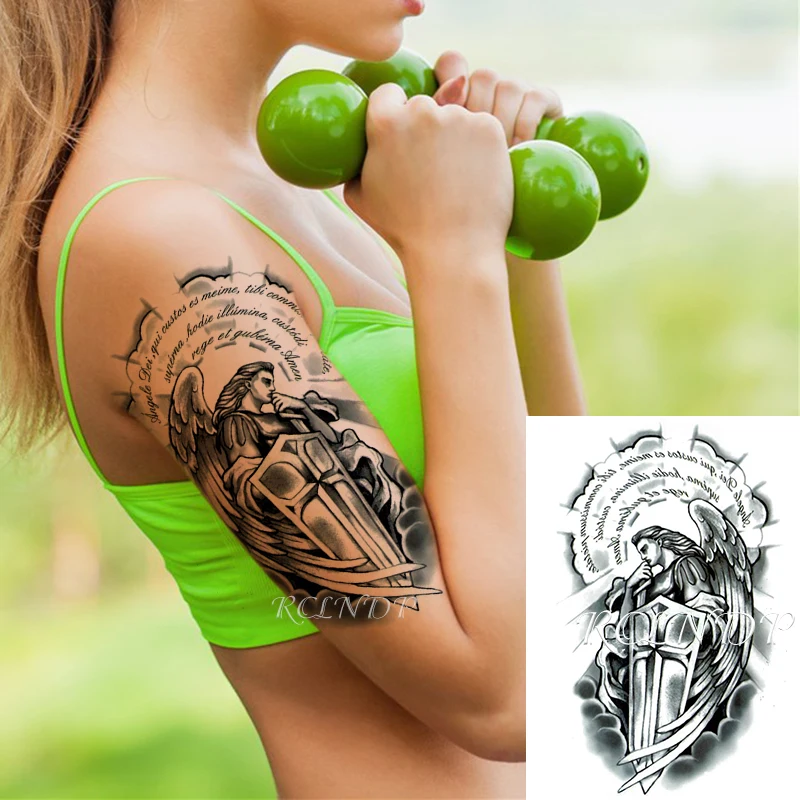 Waterproof Temporary Tattoo Sticker Angel Warrior Sword Shield Fake Tatto Flash Tatoo Arm Leg Body Art for Women Men