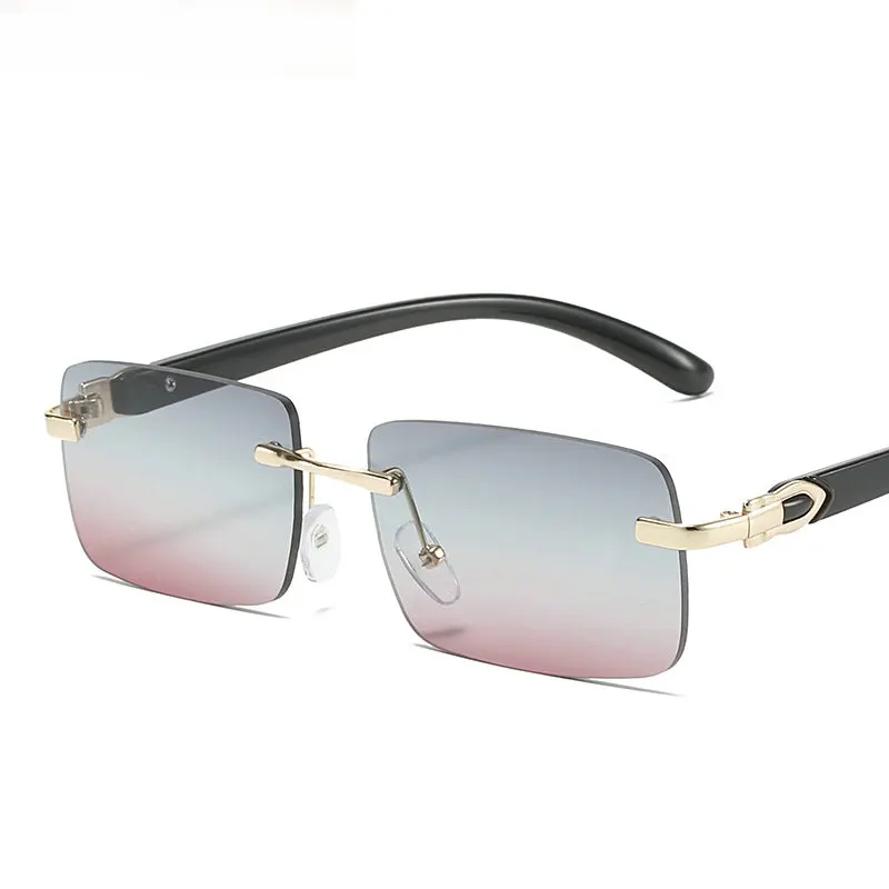 

Fashion Rimless Women Sunglasses Vintage Rectangle Clear Ocean Lens Eyewear Retro Brand Designer Sun Glasses Men UV400