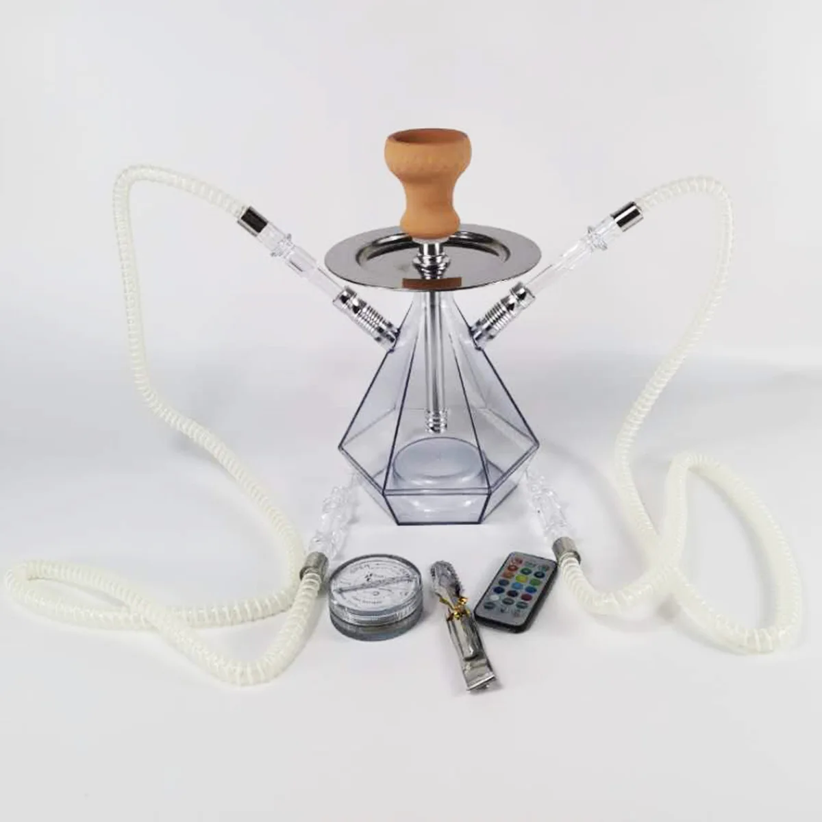 Acrylic Hookah Set With LED Light Shisha Water Pipe Silicon Tobacco Bowl Water Pipe Narguile Chicha Transparent Hookah Set