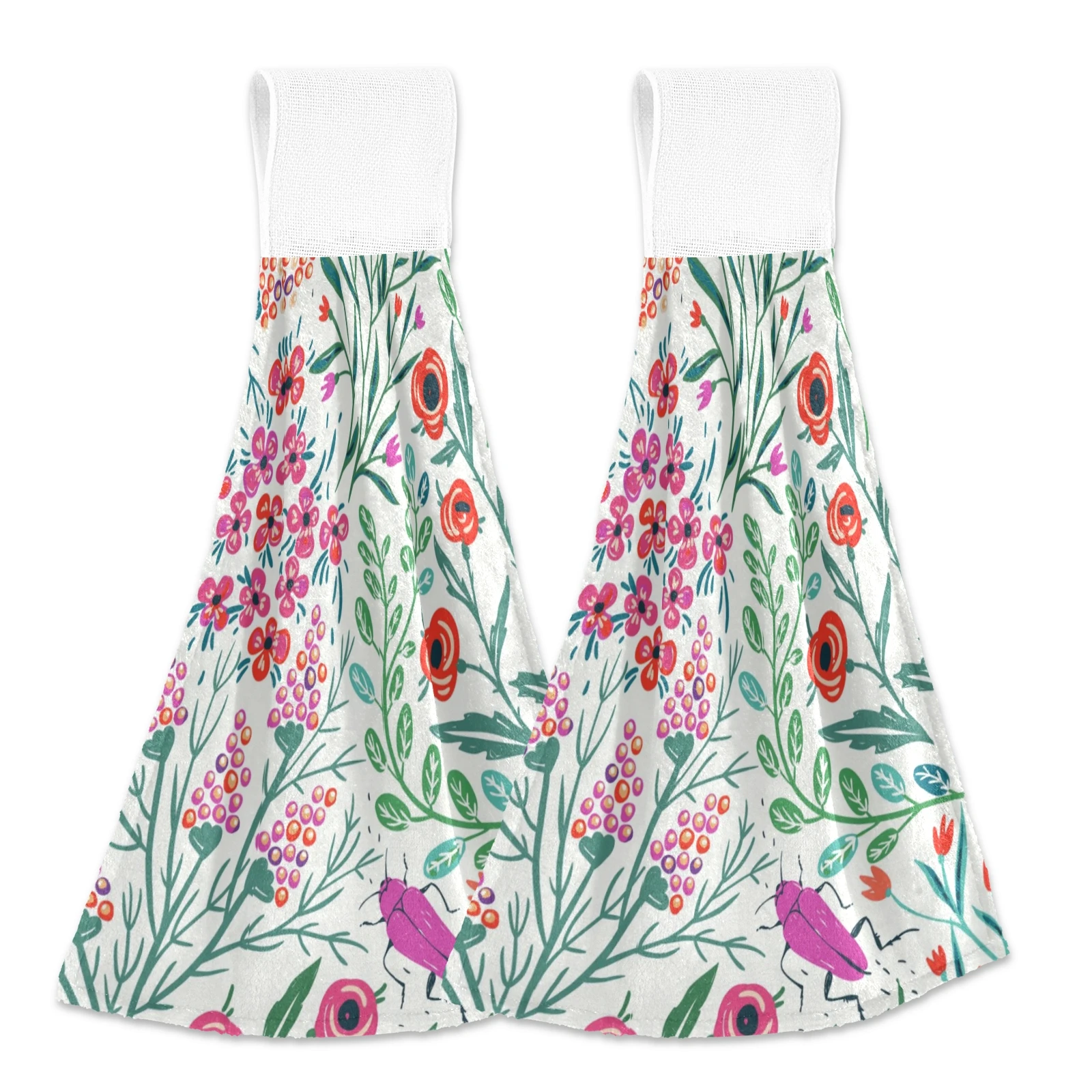 

2pcs Coral Fleece Tand Towel Hanging Absorbent Towel Thickened Kitchen Towel Cleaning Cloth Floral Printdish Towel Non-stick Oil