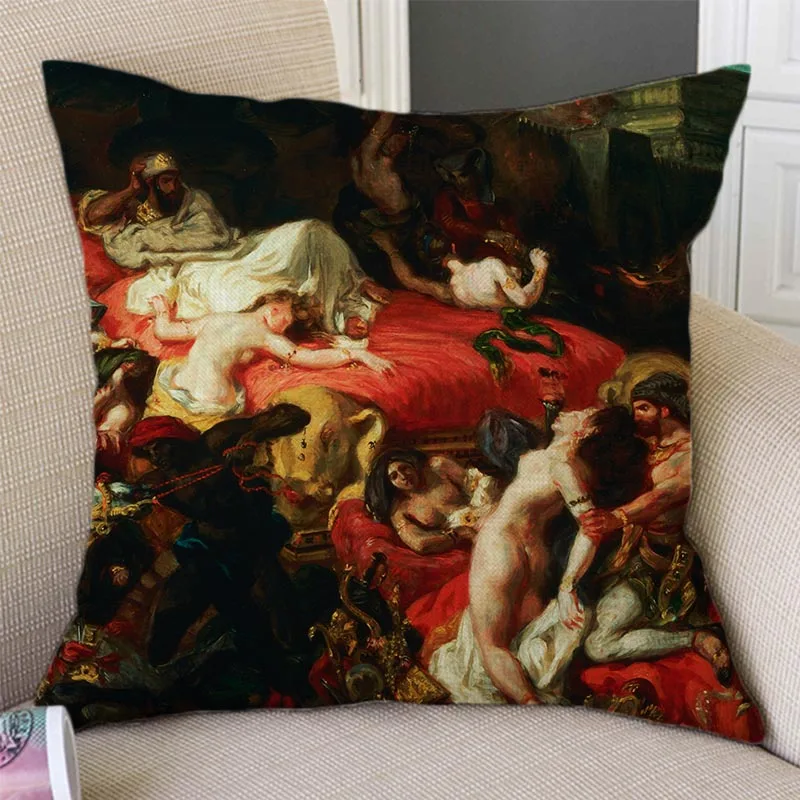 French Artist Delacroix World Famous Oil Painting Lion Tiger Bible Story European Decoration Art Sofa Pillow Case Cushion Cover