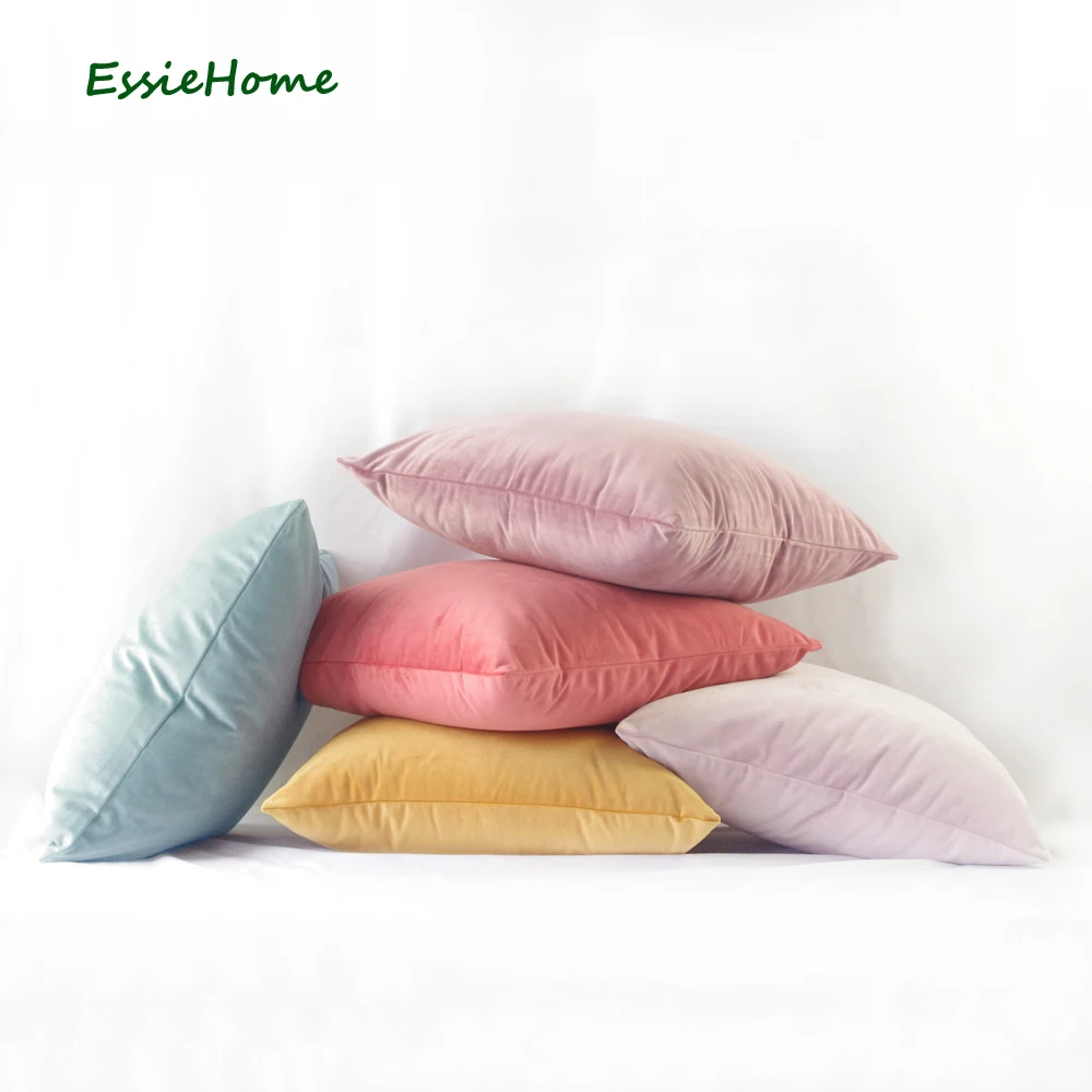 ESSIE HOME 5 Color Available Soft Velvet Pillow Case Cushion Cover Coral Dusty Pink Blush Mint Blue Throw for Sofa