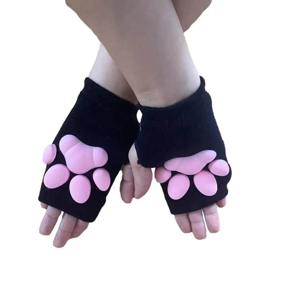 Guantes de silicona 3D con forma de Pata de Gato para mujer y niña, medias de gatito bonito, mitones sin dedos, Pawpads, guantes, Navidad,