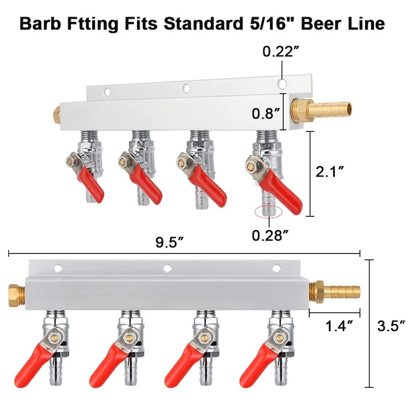 Gas Manifold, Homebrew Beer Gas Distributor, Air Distributor Co2 Manifold Splitter 5/16\