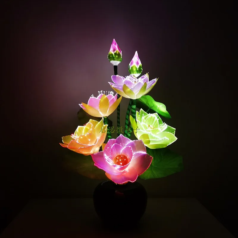 Led Flower Lights 7 teste Lotus Light Buddha Lamp Fo Lampe novità fiore artistico in fibra ottica