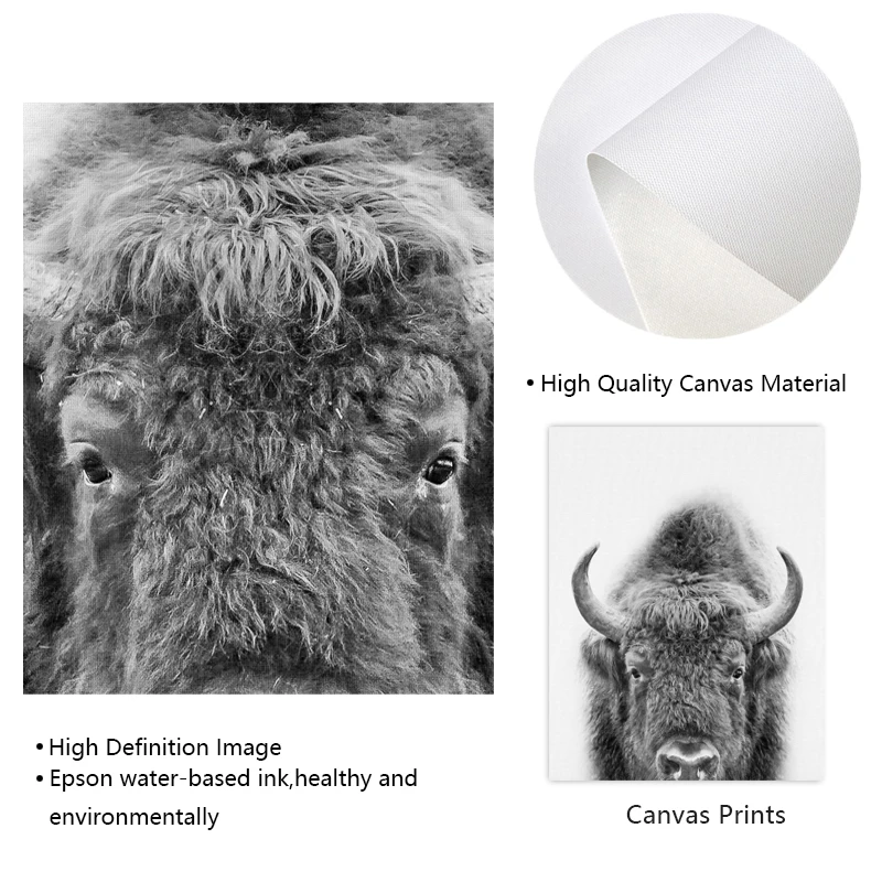 Forest Animal Moose Print Black White Photo Poster Nursery Decor ,Buffalo Wall Art Pictures Canvas Painting Boys Kids Room Decor