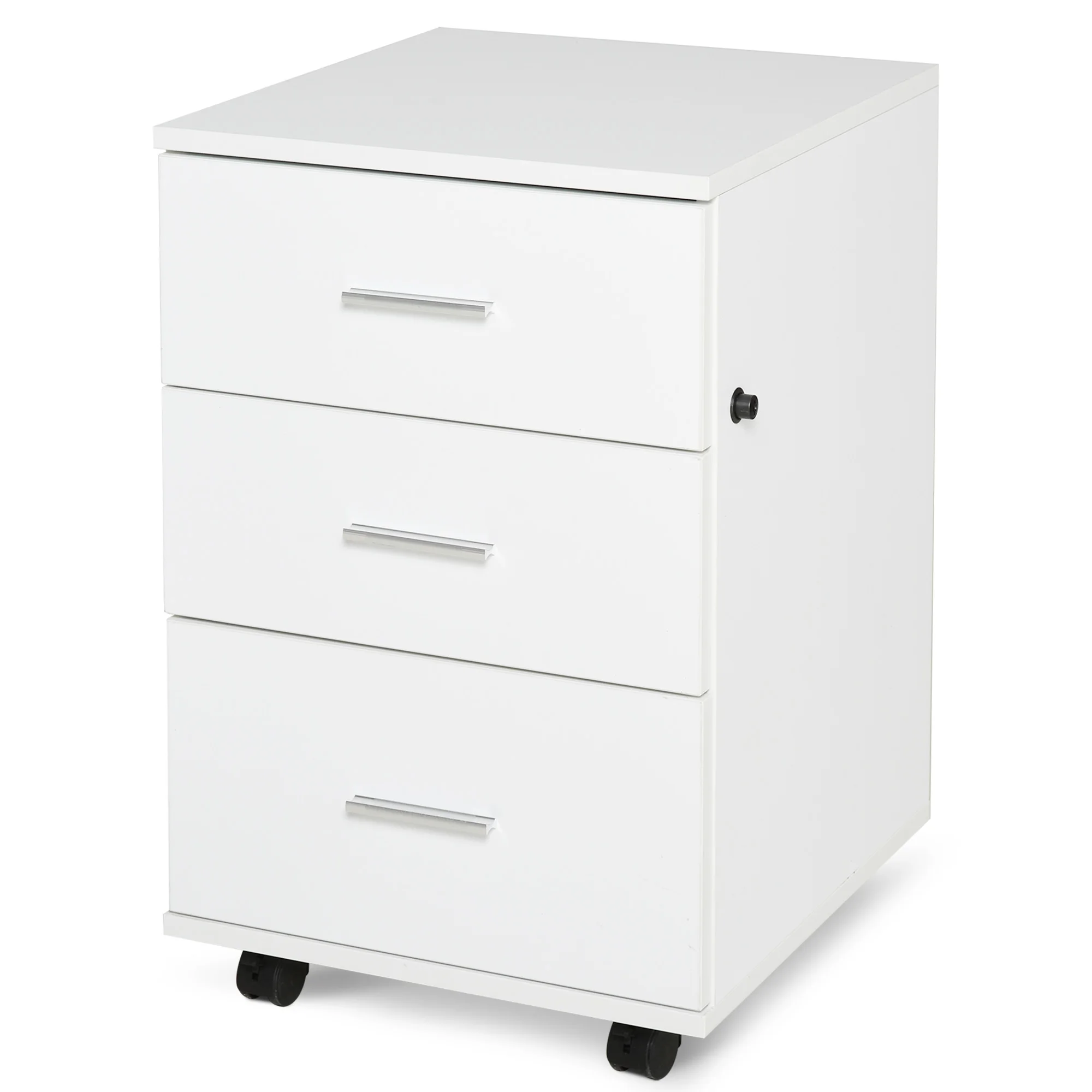 Vinsetto office drawer cabinet with key and wheels with brake 3 drawers for dispatch and home lock 40x40x61,5 cm White