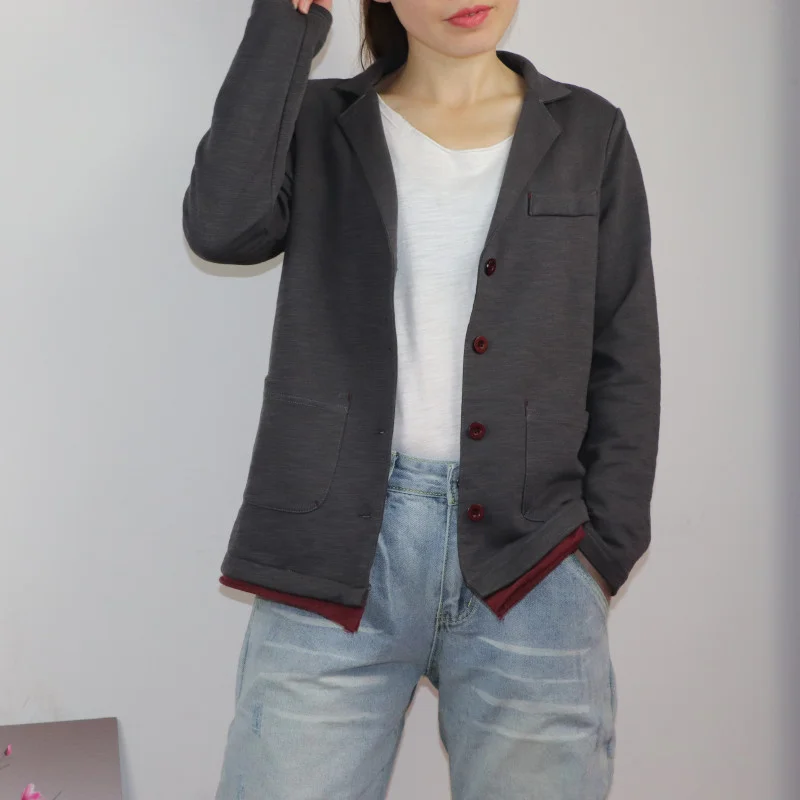 Blazer de algodón de manga larga para mujer, chaqueta de traje de un solo pecho, Blazer femenino de punto, primavera y otoño, 2023