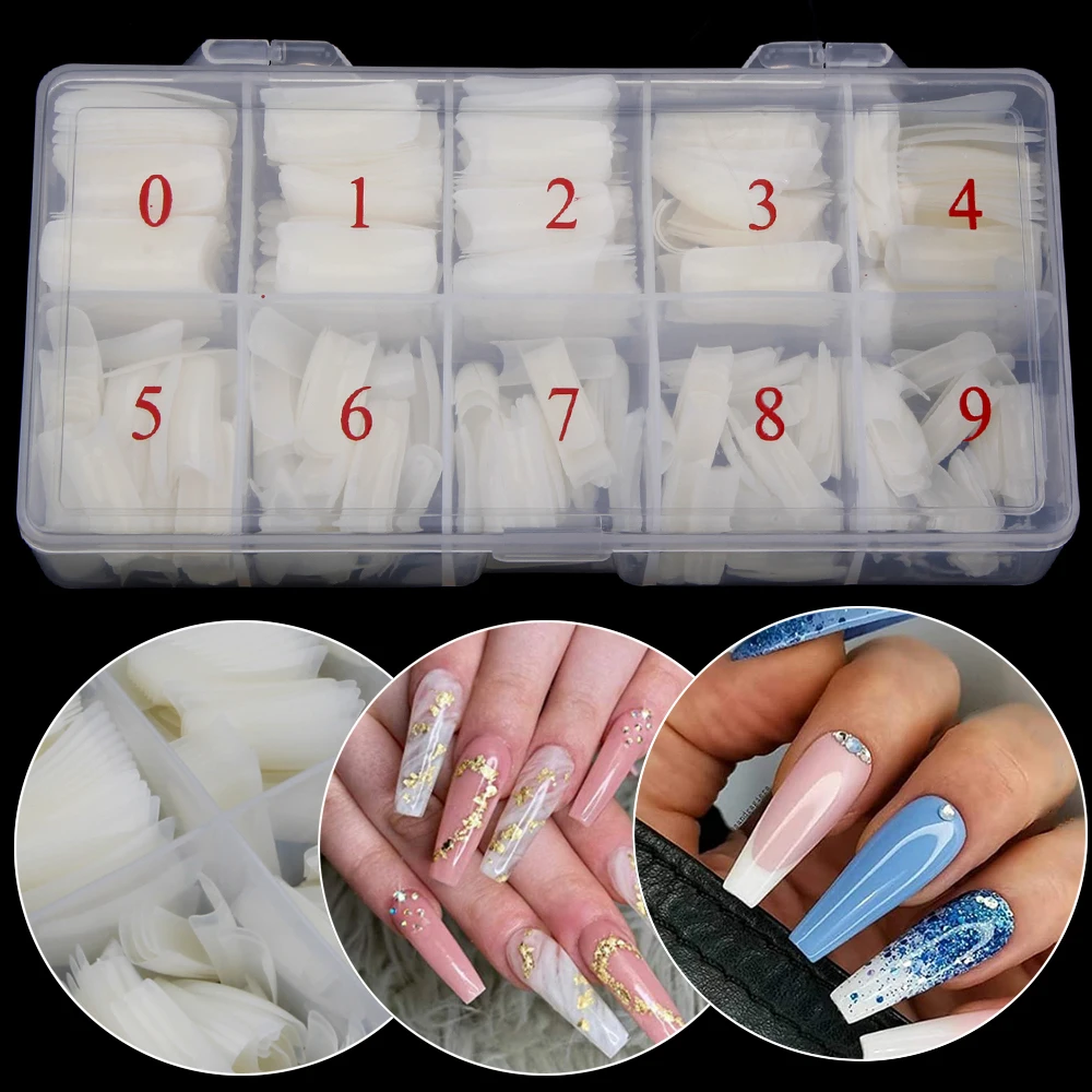 500Pcs Nail Tips Full Cover Gel Capsules French Acrylic Artificial Nails Natural Finger Manicure Coffin Clear Extension Tips